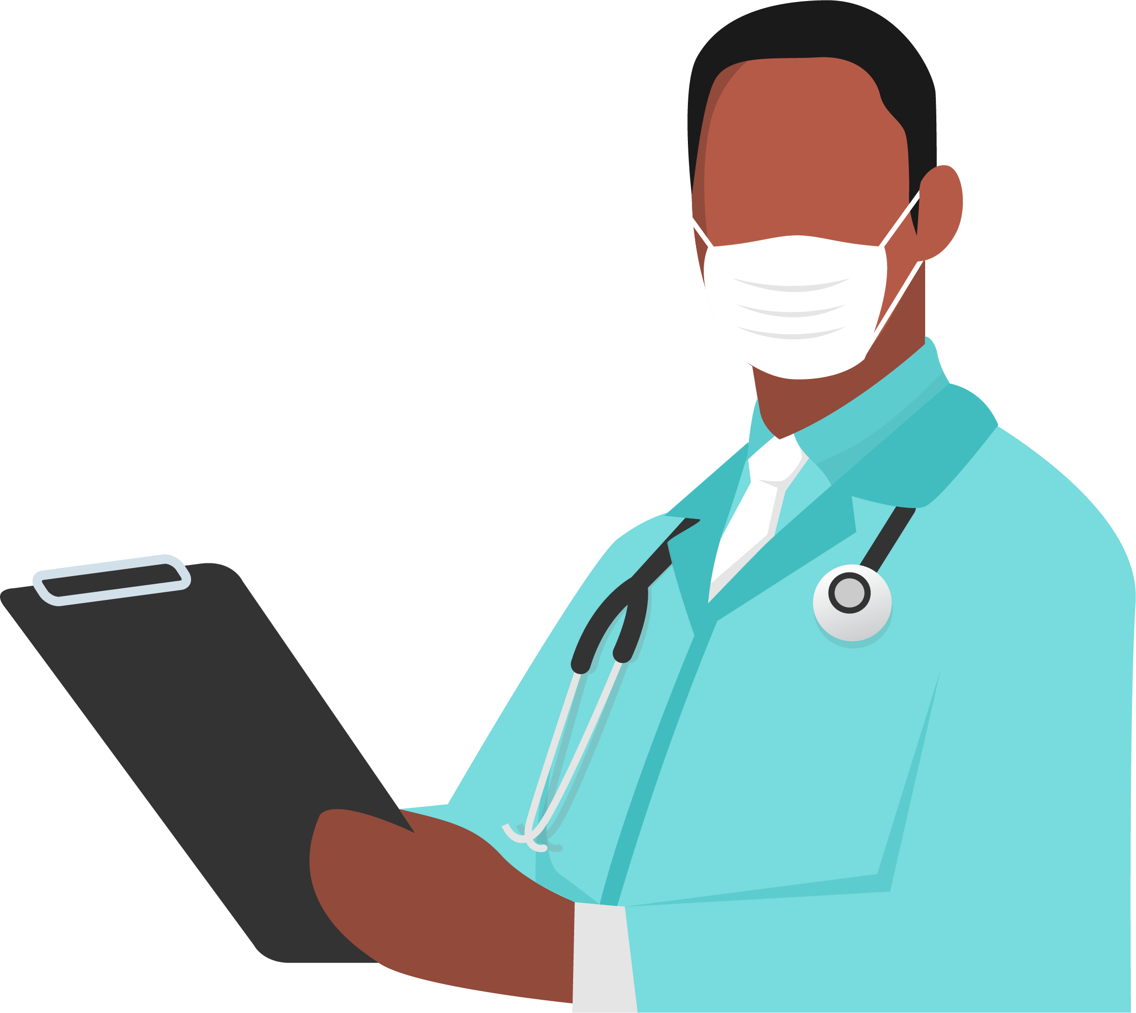 Illustration of a doctor wearing a mask and holding a clipboard